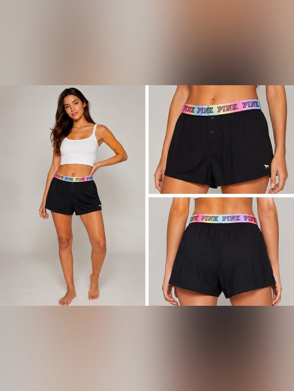 PINK Victoria's Secret Black Logo-Trim Lounge Shorts